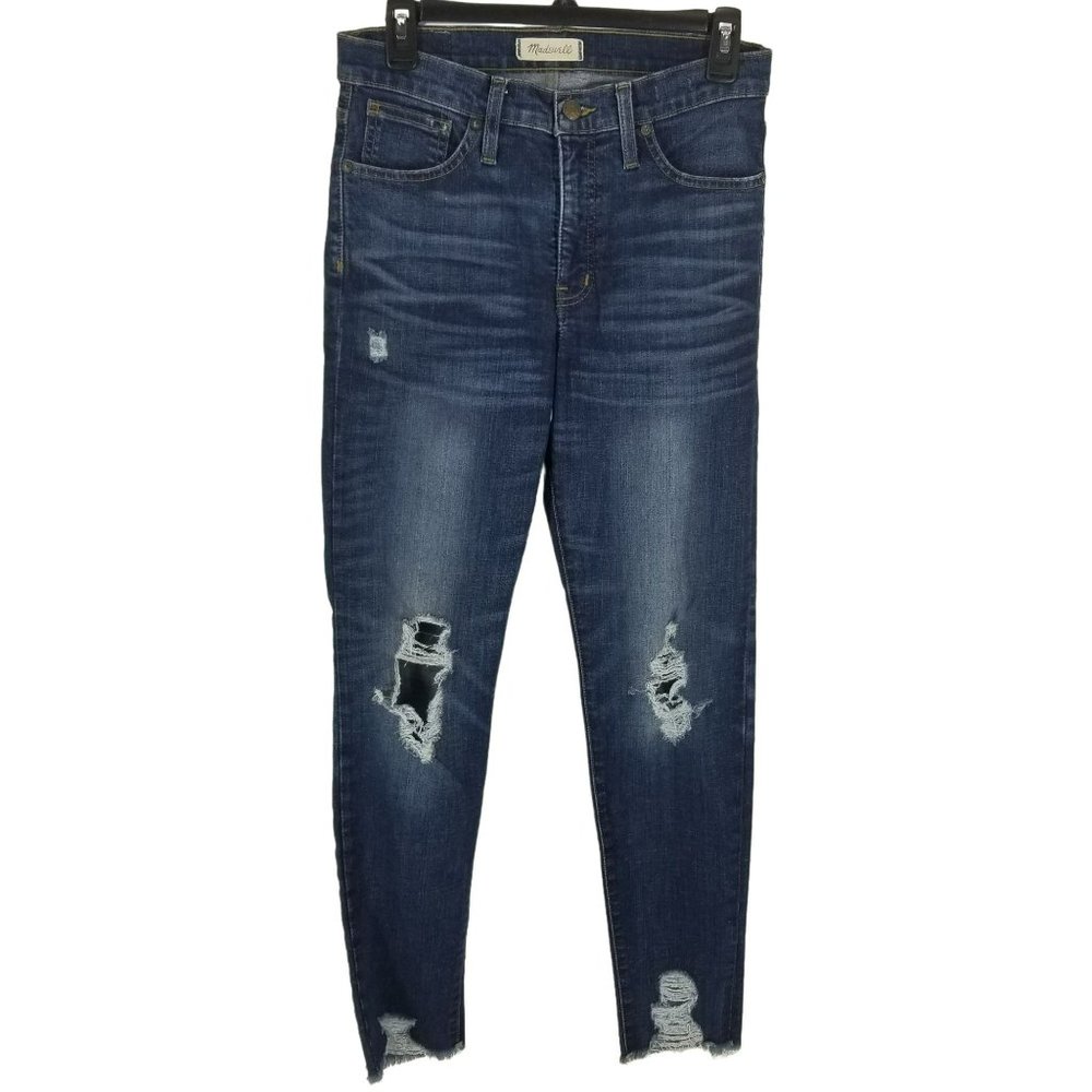 Madewell 9" High Rise Skinny 28 Blue Jeans Distressed Raw Hem Denim Womens